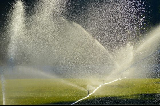 Sprinklers watering lawn
