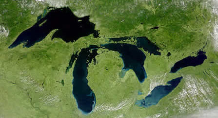 satellite map of Michigan, the Great Lakes